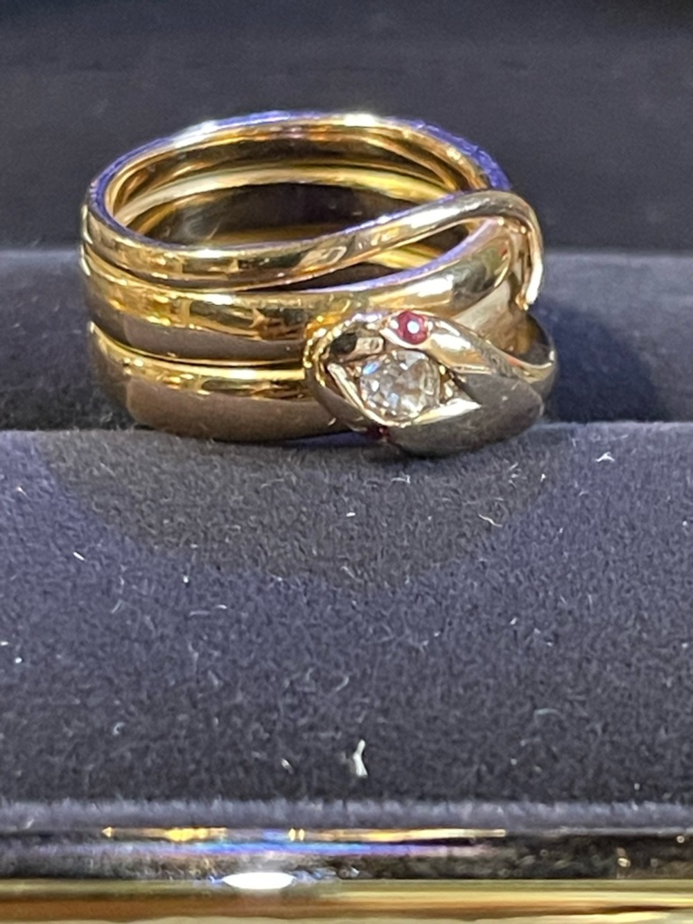 Antique 18k & Old Mine Cut Diamond Snake Ring, Victorian 14 grams ofYellow Gold